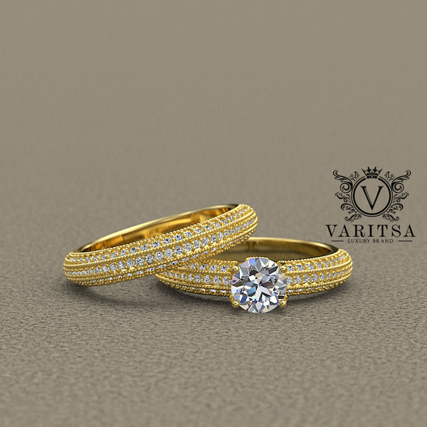 1.3ct Elegant Three Sided Pave Gold Bridal Set - 01US63A